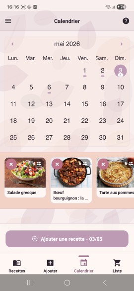 Calendrier des repas dans KitchenPlan